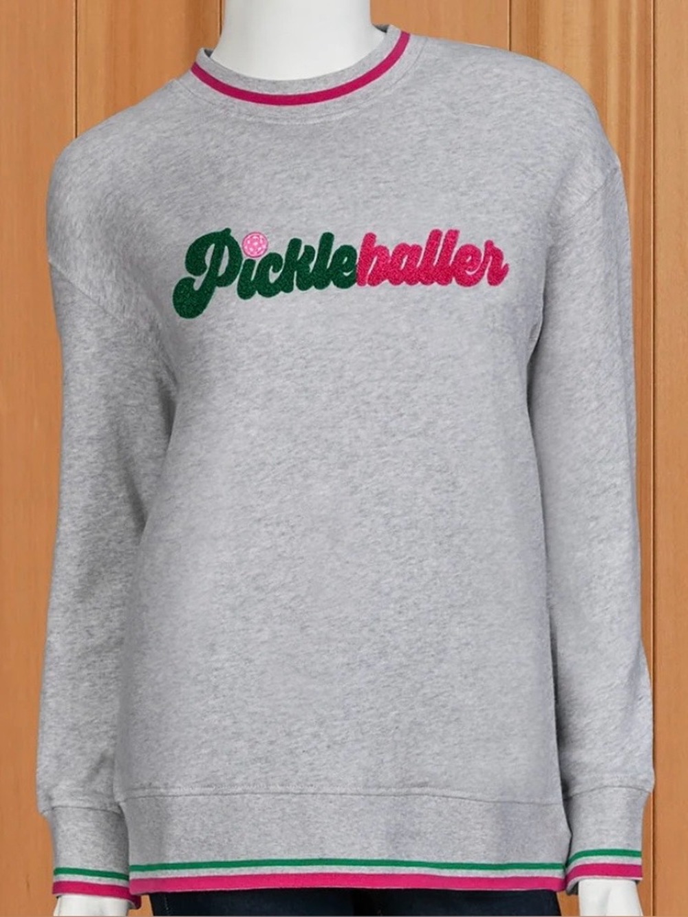 Shiraleah Gray Crewneck Sweatshirt with Pink & Green Script